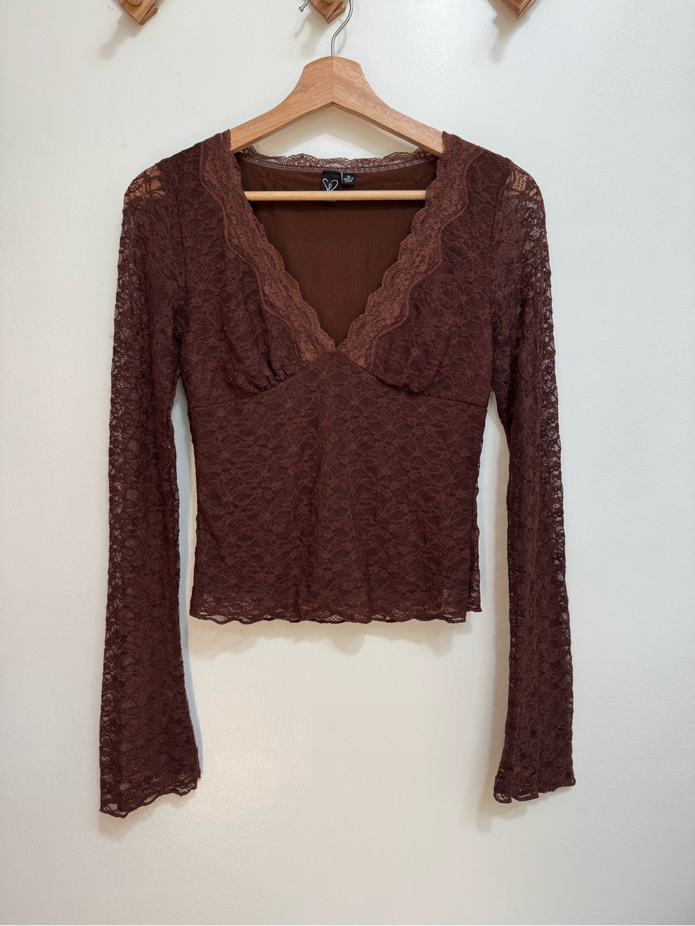 Windsor Y2K Allover Lace Babydoll Blouse Top Chocolate Brown Women Medium Whimsy